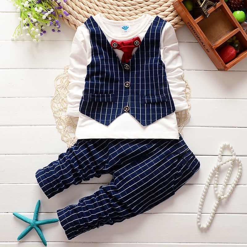 Set Áo Sơ Mi Caro + Áo Khoác Ghi Lê Thời Trang Cho Bé Trai