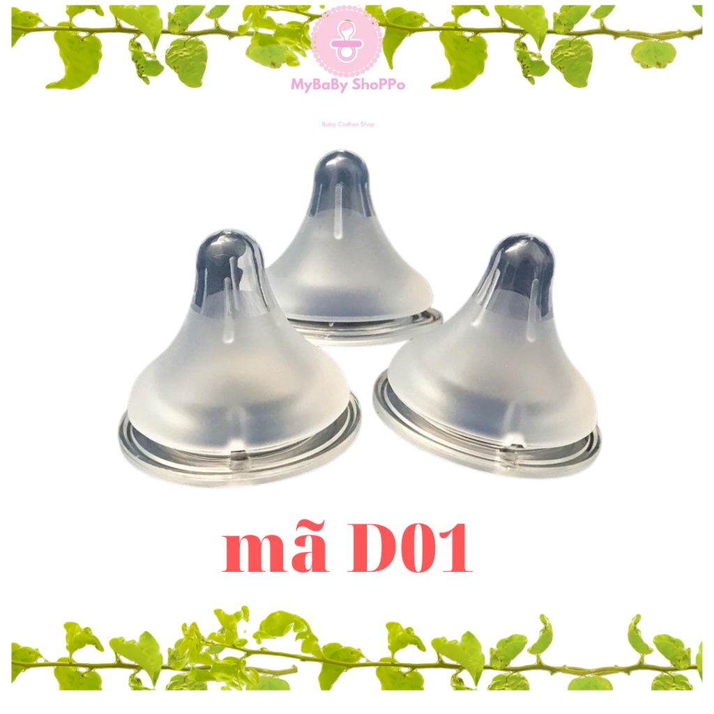 [Mybabyshop] Núm Ti Thay Thế Bình Sữa Cổ Rộng D01 – Silicon Mềm, Dễ Ti Ngậm, Chống Sặc