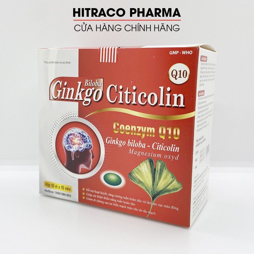 Hoạt huyết dưỡng não Ginkgo Biloba Citicolin Q10 - Hộp 100 viên