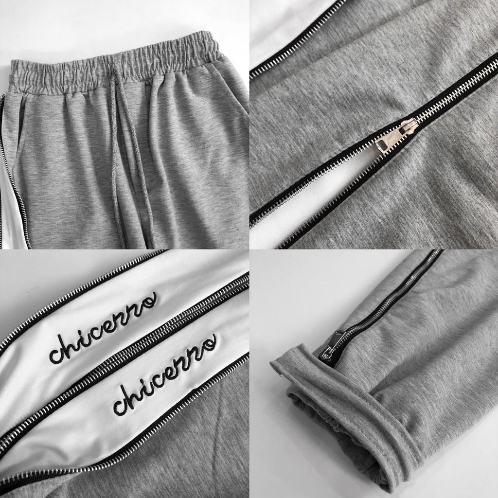 Quần Jogger Phối Zip Unisex Thêu Chữ CHIDO Vải Da Cá Phong Cách Ulzzang - Tuni Store