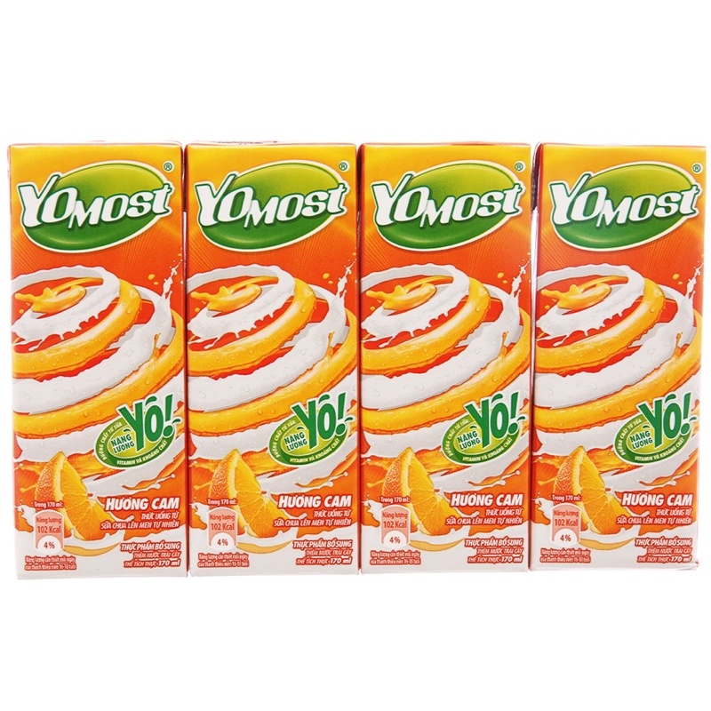 Lốc 4 hộp sữa chua uống cam/dâu Yomost 170ml