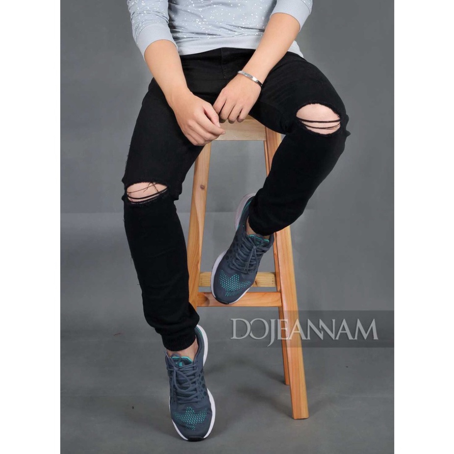 Free Ship Quần jean Rách Nam, Quần Bò Đen Rách gối_Cò Vạc Shop