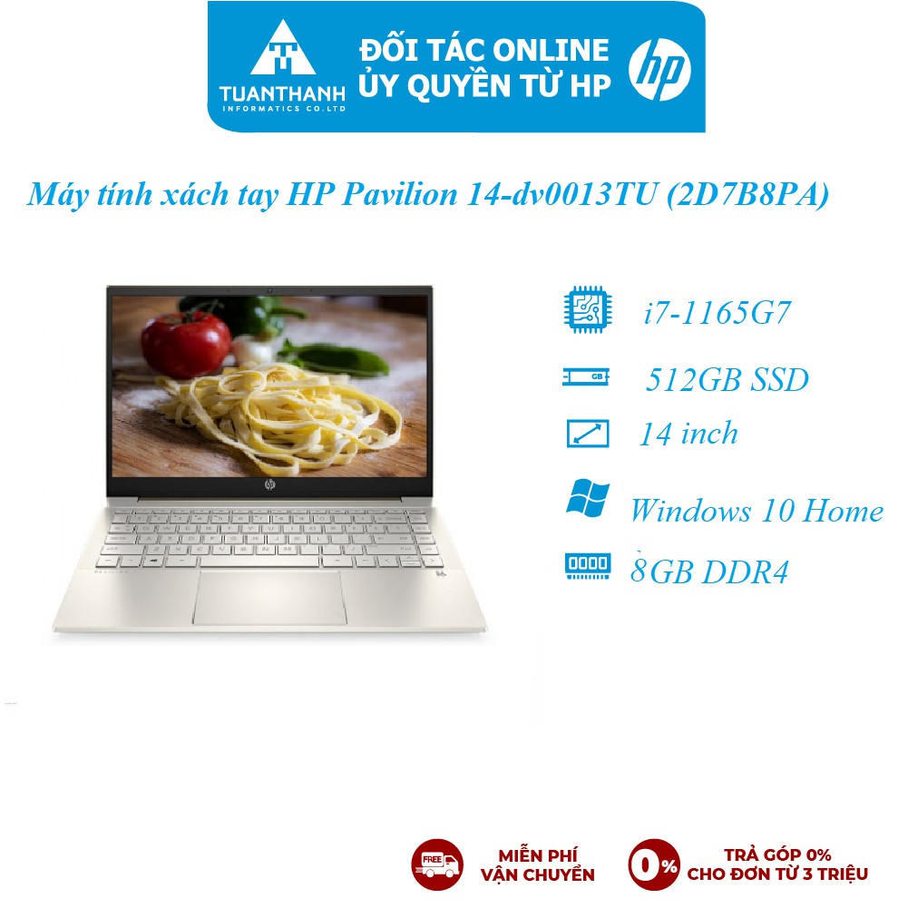 Máy tính xách tay laptop HP Pavilion 14-dv0013TU/i7-1165G7/ 8Gb/ 512GB SSD/ 14FHD/ VGA ON/ Win10 Office/Silver/ 2D7B8PA.