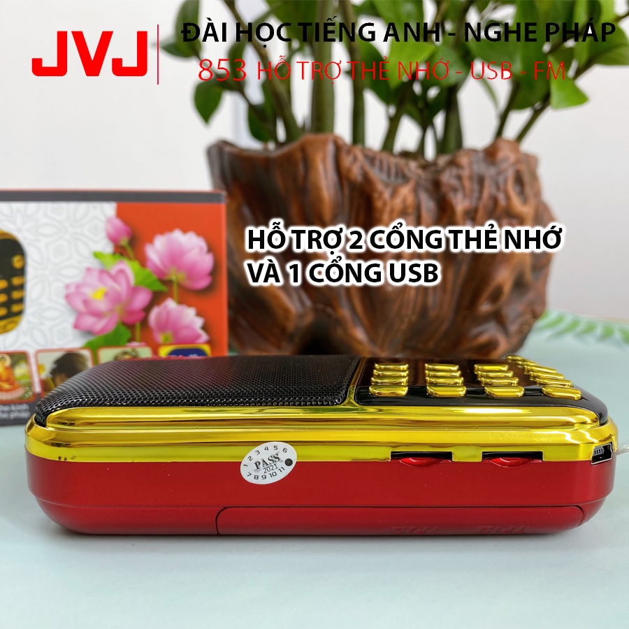 Loa đài JVJ J-853 3 pin siêu khỏe,đài FM,hỗ trợ thẻ nhớ, USB, học tiếng anh,nghe pháp