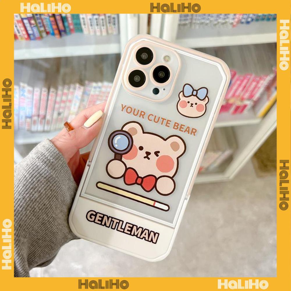 iPhone Case Acrylic Invisible Folding Stand Silicone Soft Case Airbag Shockproof Camera Cover Bear Cute Cartoon Compatible For iPhone 11 Pro Max 13 Pro Max 12 Pro Max 7Plus XS Max