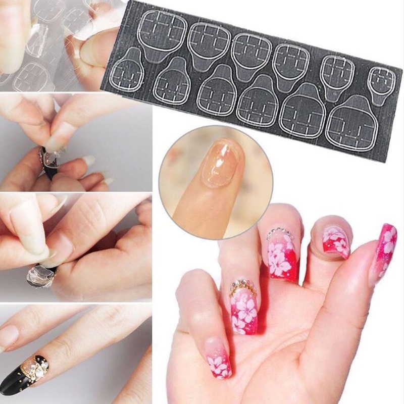 Keo 2 mặt silicon dán móng giả , dùng trong nail box .1 tờ có 12 miếng dán