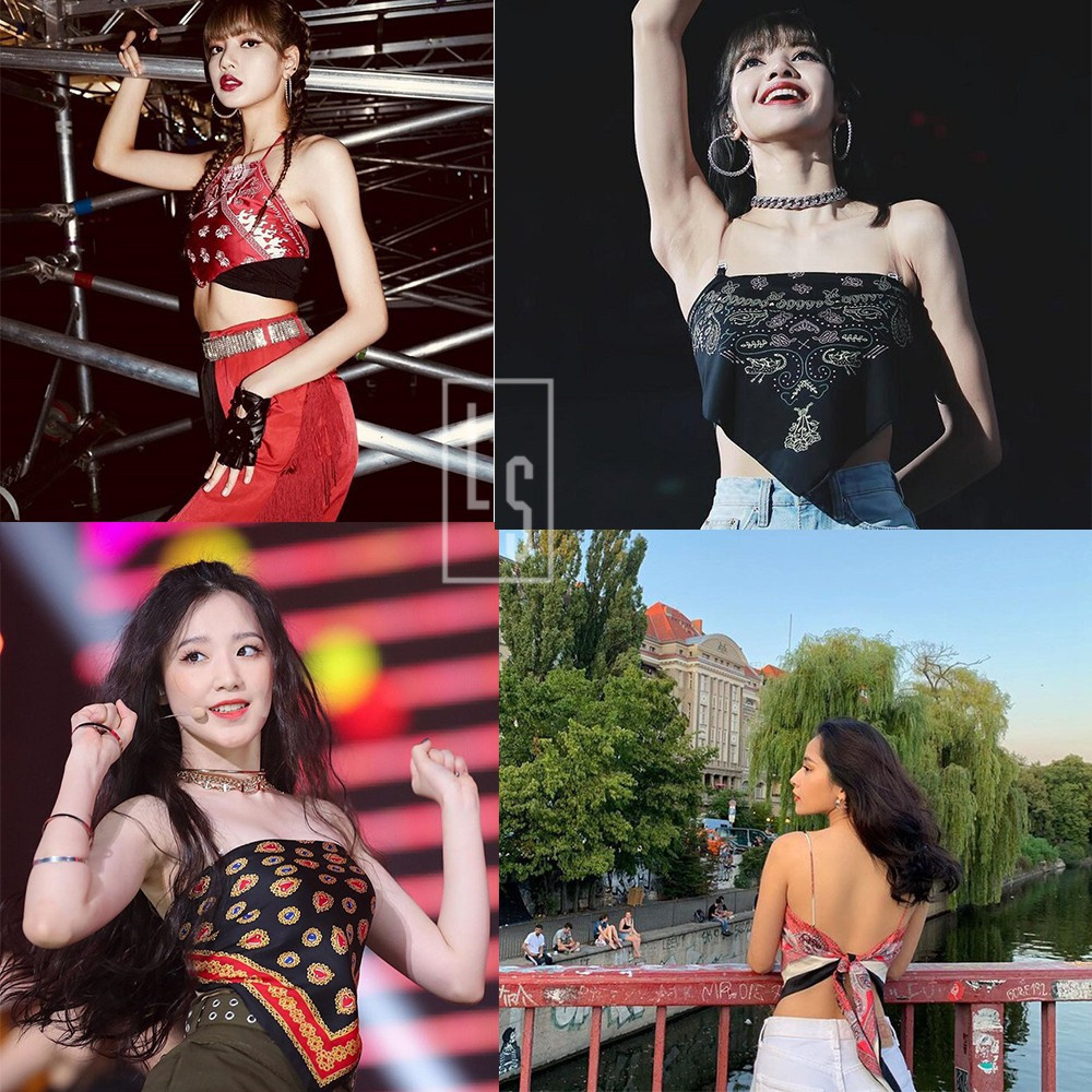 1 Khăn Choàng Cổ Vải Satin Hai Màu In Hình Lisa Cỡ 90x90cm Cho Nữ