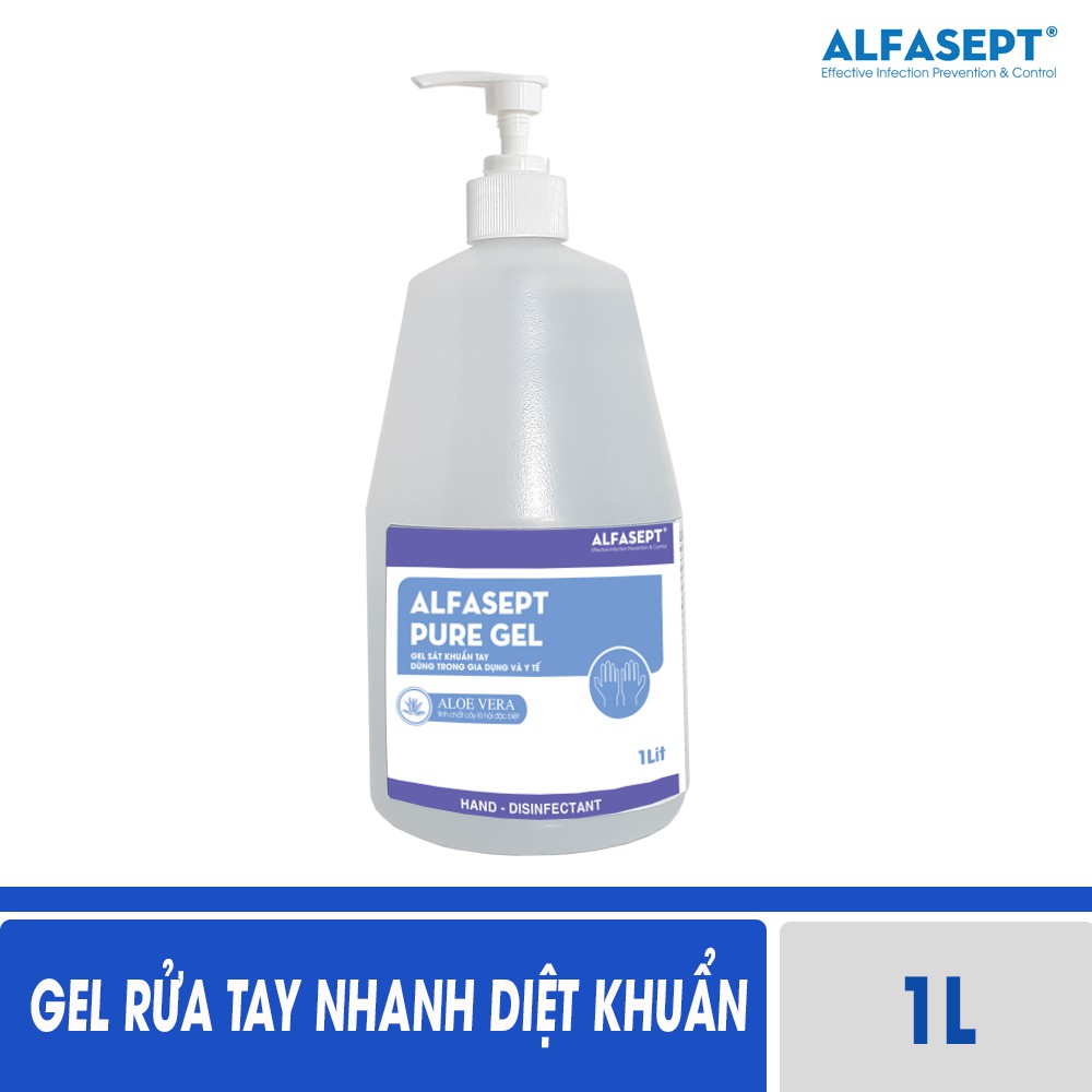 Dung Dịch Rửa Tay Khô ALFASEPT Pure Gel Phù Hợp Cho Da Nhạy Cảm, Giúp Diệt khuẩn, Tăng Cường Dưỡng Ẩm Lọ 1L