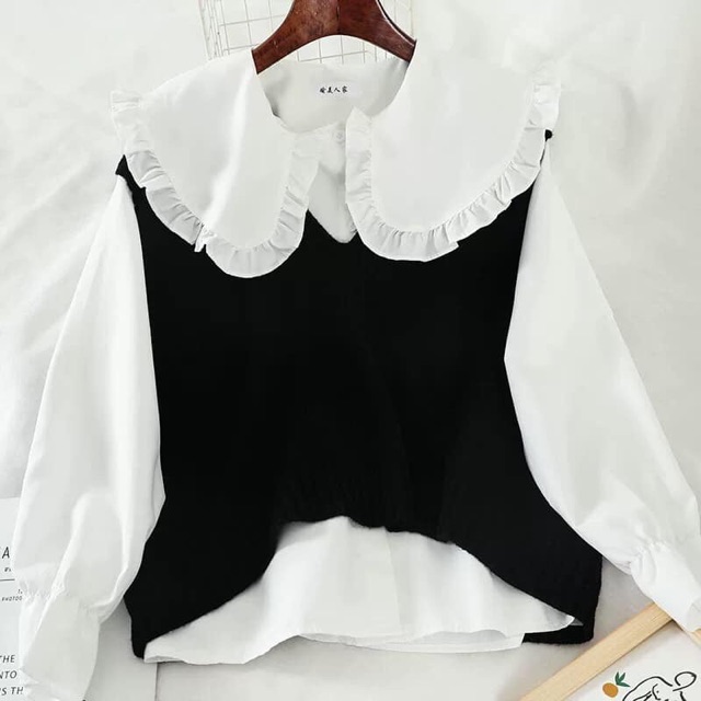 Set ao sơ mi trắng - áo len 2019