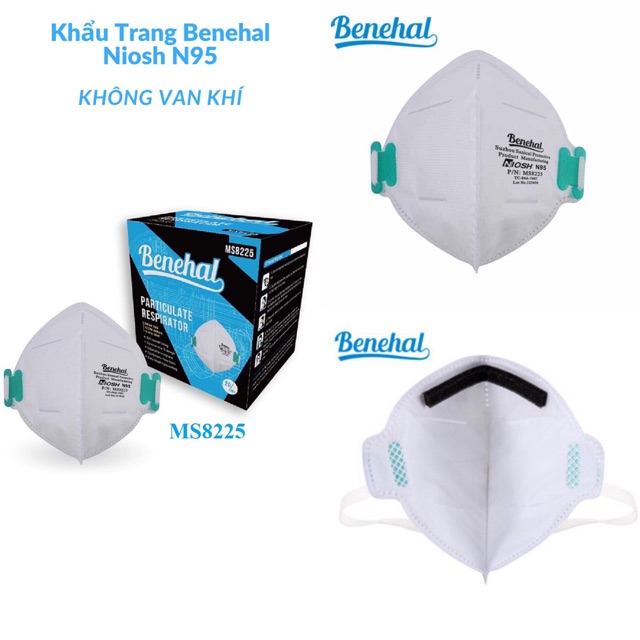 Khẩu trang Benehal Mask NIOSH N95 dạng gập, không van khí: chống bụi siêu mịn, vi khuẩn, virus (hộp 20 chiếc)