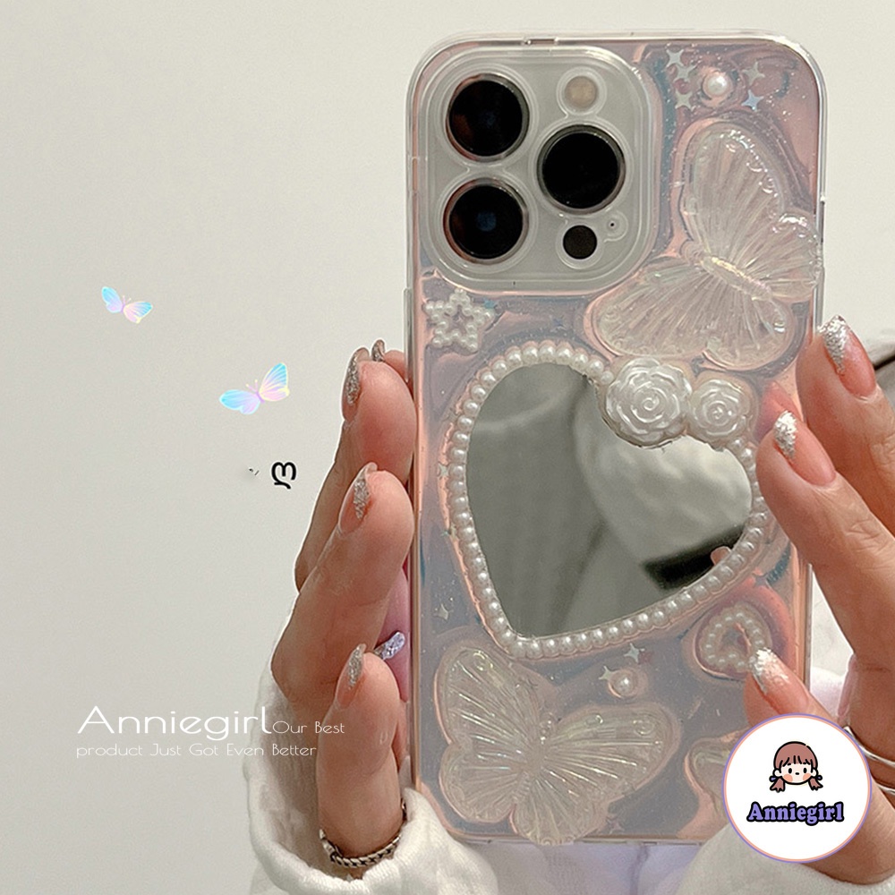 Ốp điện thoại TPU mềm tráng gương đính ngọc trai hình bướm sang trọng cho IPhone 13 1