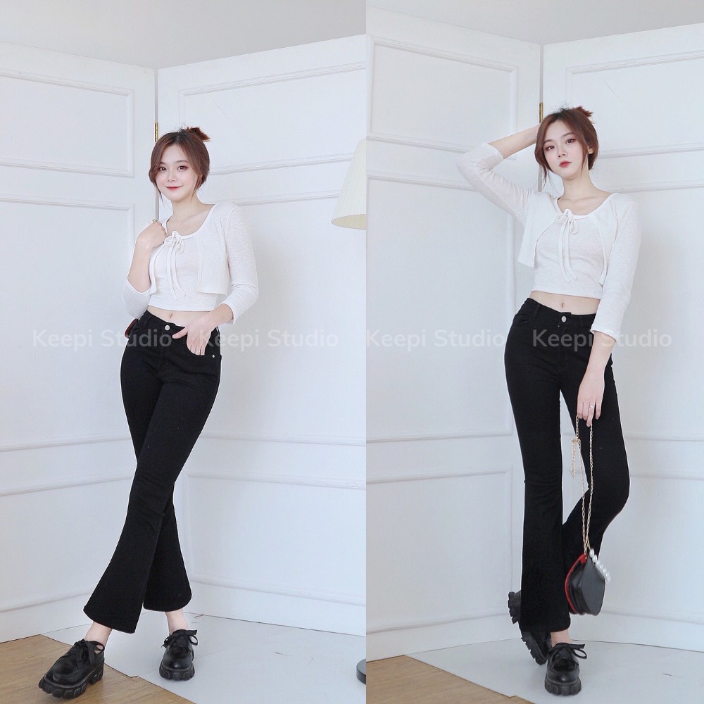 Quần Jean Nữ Ống Loe Quần Bò Nữ Dáng Vảy Cạp Cao Màu Đen [ẢNH THẬT] LY511.29
