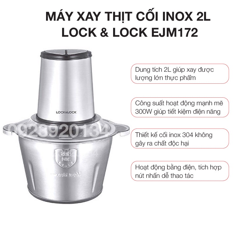 [Mã 155ELSALE giảm 7% đơn 300K] Máy xay thịt cối INOX 2L Lock &amp; Lock EJM172