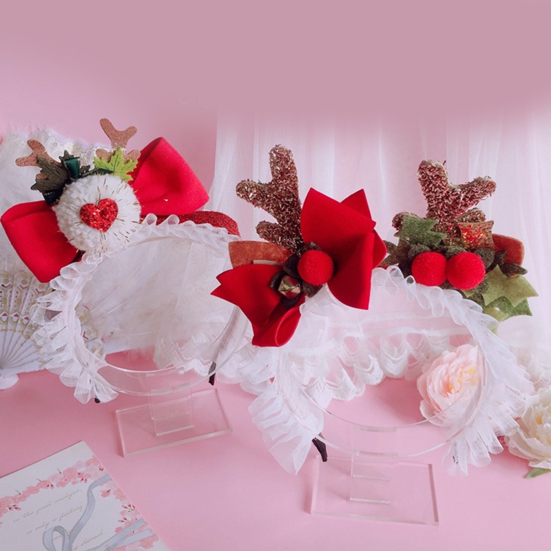 Băng Đô Cài Tóc Bằng Lưới Phối Ren Hình Tuần Lộc Giáng Sinh Năm Mới