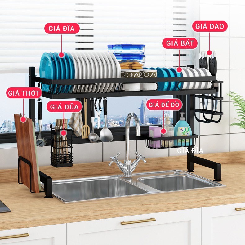 Kệ Để Bát Đĩa FREESHIP Giá Để Chén Bát - Sơn Đen Tĩnh Điện Cao Cấp - 1 Tầng Dài 95cm
