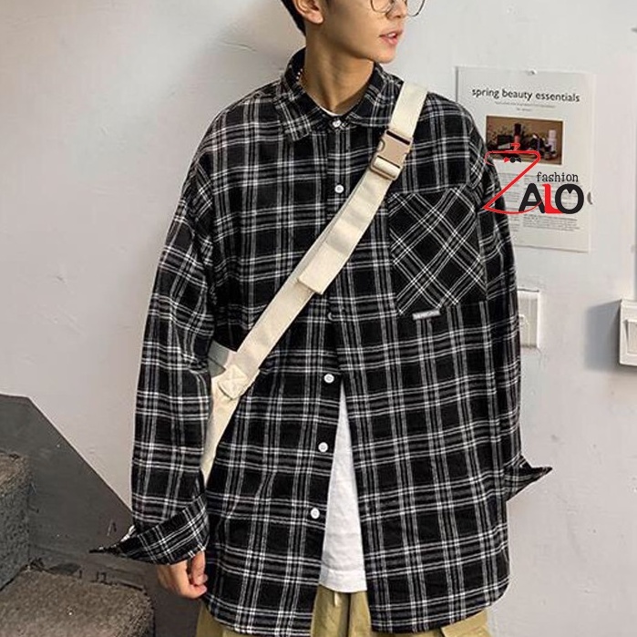 Áo Khoác Sơ Mi FLANNEL Caro Đen SM07 Unisex