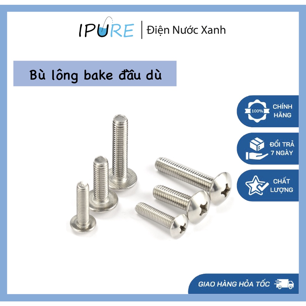 100 con Bu lông M4/M5/M6 pake đầu dù thân bulong Vít bake đầu tròn thép có tán ê-cu  - DNX IPURE