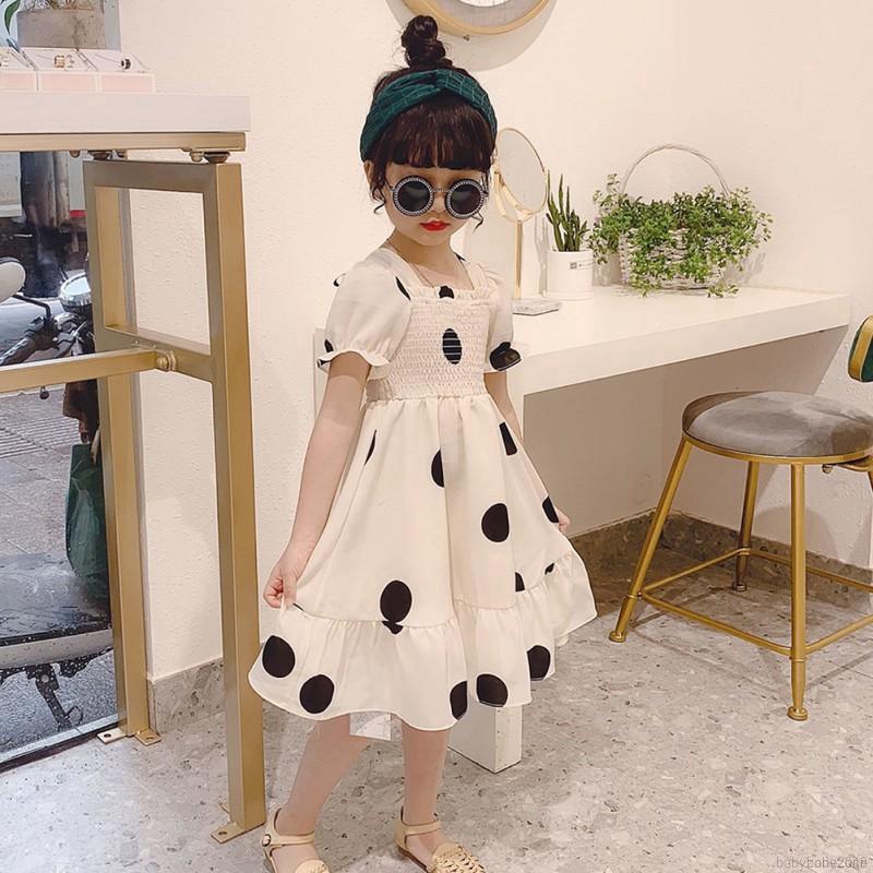Váy ngắn tay họa tiết chấm bi chất cotton cho bé gái