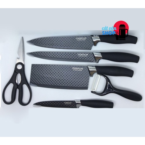Bộ dao 6 món chống dính LocknLock bằng thép không gỉ 4 dao 1 bào 1 kéo CKK103S6
