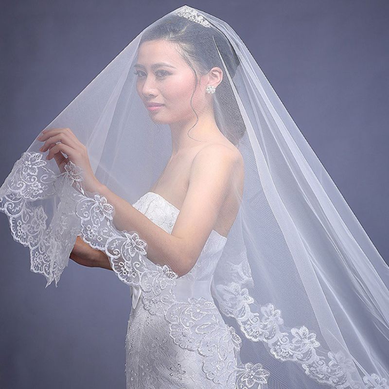 Mạng Che Mặt Thêu Ren Hoa Xinh Xắn Cho Cô Dâu Edge