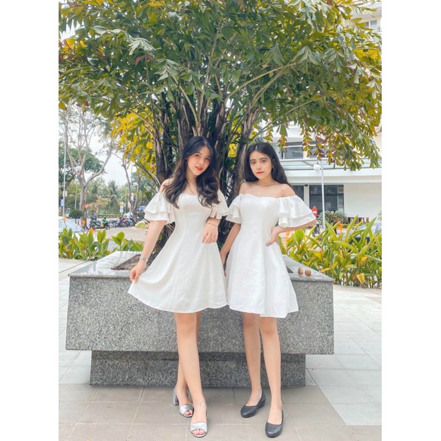 Đầm trắng rớt vai tay bèo 2 lớp - Mina Dress - Dáng xòe-Pink moon store | BigBuy360 - bigbuy360.vn