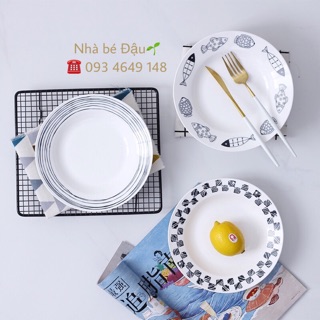 ĐĨA TRÒN SÂU LÒNG đen trắng SIZE 22cm