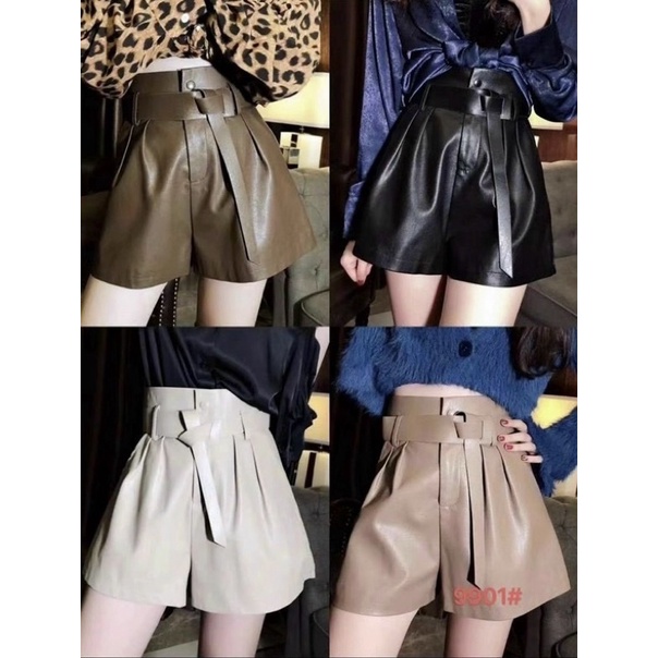 Quần sooc da cạp siêu cao kèm đai bản to hàng QC loại 1