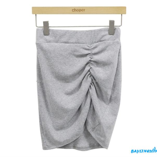BAY-Women Fashion Mini Skirt Solid Color Slim Fit Ruched Short Skirt Summer All-Match High Waist Wrapped Hip Skirt