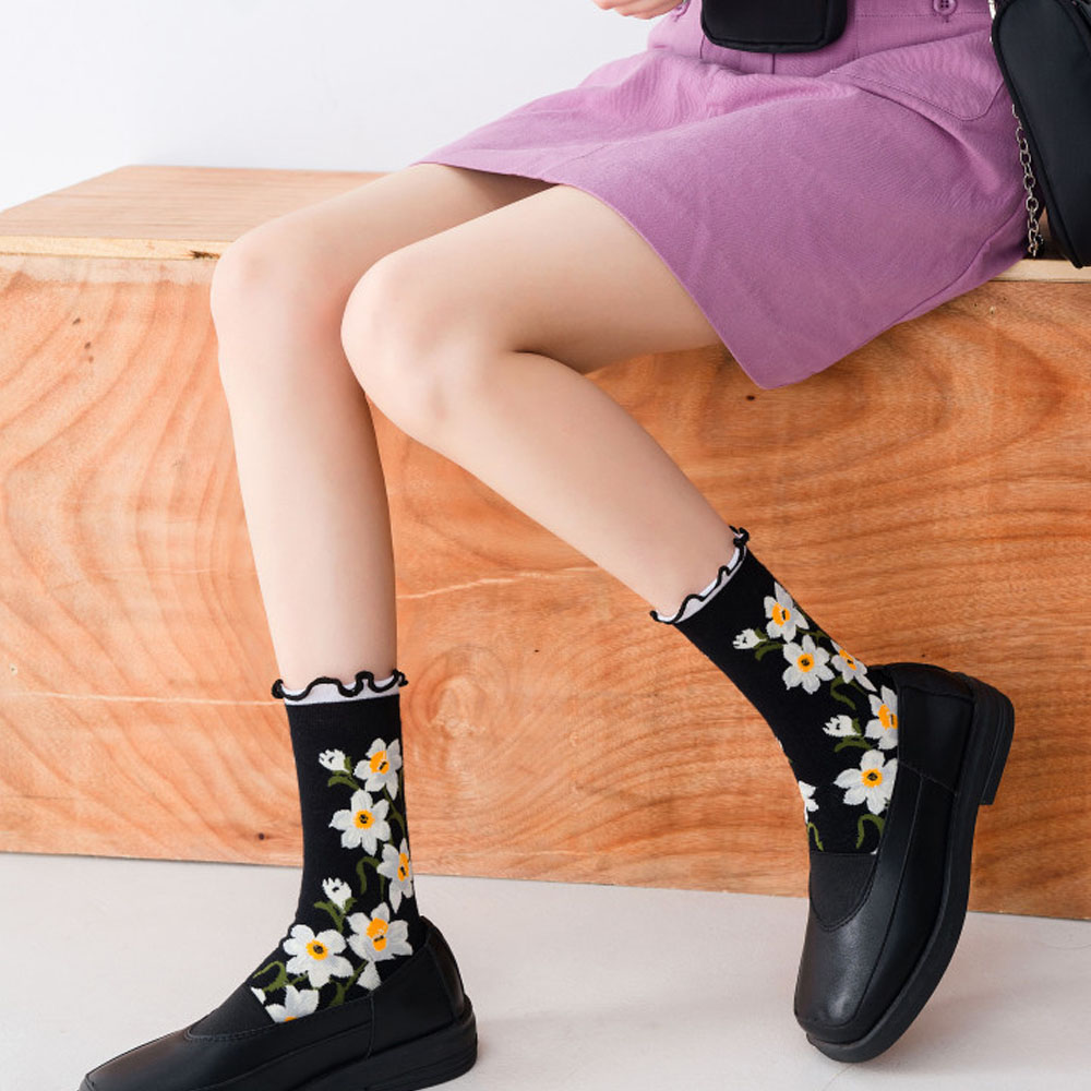 Vớ Thể Thao Họa Tiết Hoa Phong Cách Hàn Quốc