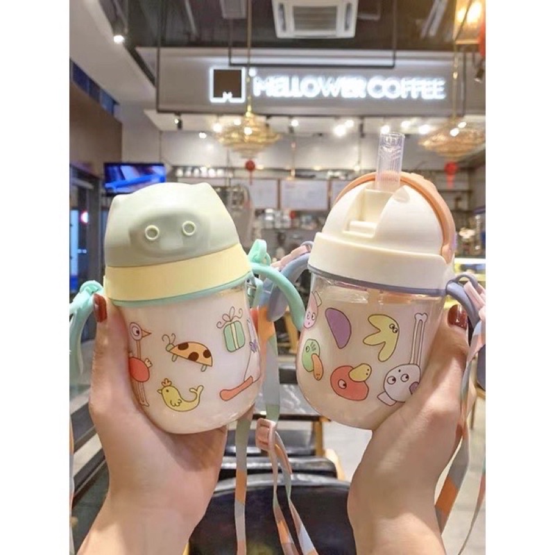 Bình Tập Uống Nước chống sặc cho bé kèm dây đeo tặng kèm cọ rửa ống hút