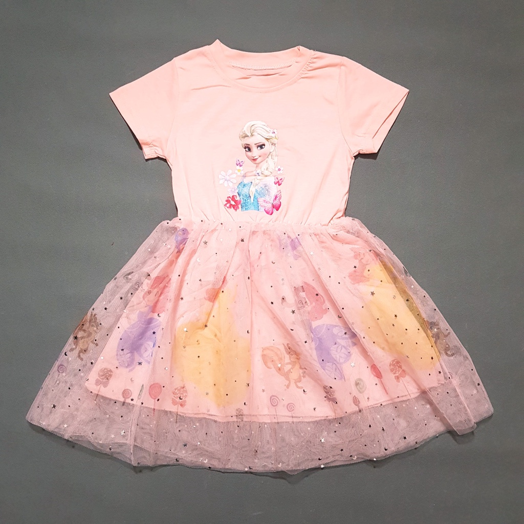 Đầm thun chân voan công chúa elsa sofia bé gái
