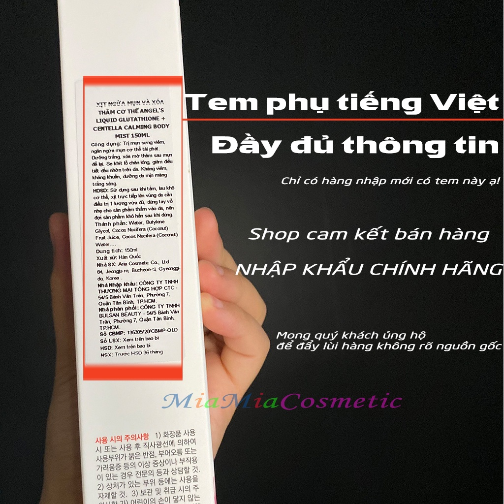 Xịt Giảm Mụn Angel Lưng Ngực Body Chân Tay Dưỡng Trắng Angel's Liquid Glutathione Plus Centella Calming Body Mist 150ml