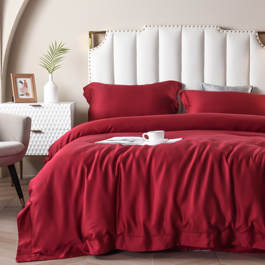 Bộ Chăn Ga Gối Lụa Tencel Cao Cấp Sang Xịn Mịn Mát Gồm Chăn Drap Gối Sét 4 Món - Nhập Khẩu Chính Hãng