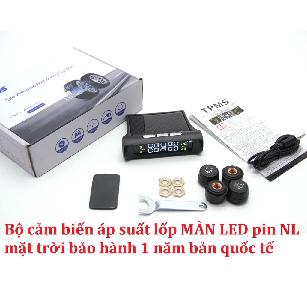 Cảm biến áp suất lốp van gắn ngoài BH 6 tháng TPMS màn hình LED bản quốc tế pin NL mặt trời chống nước chuẩn IP67