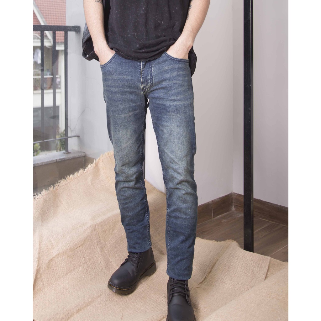 Quần jeans nam xanh  mài dáng dài cao cấp - VNLINE