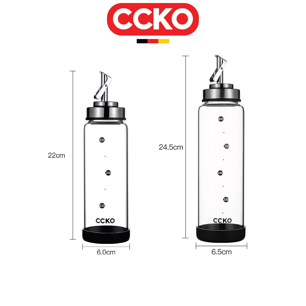 Bình đựng dầu ăn, mắm, giấm chất liệu thủy tinh borosilicat nắp vòi inox cao cấp CCKO