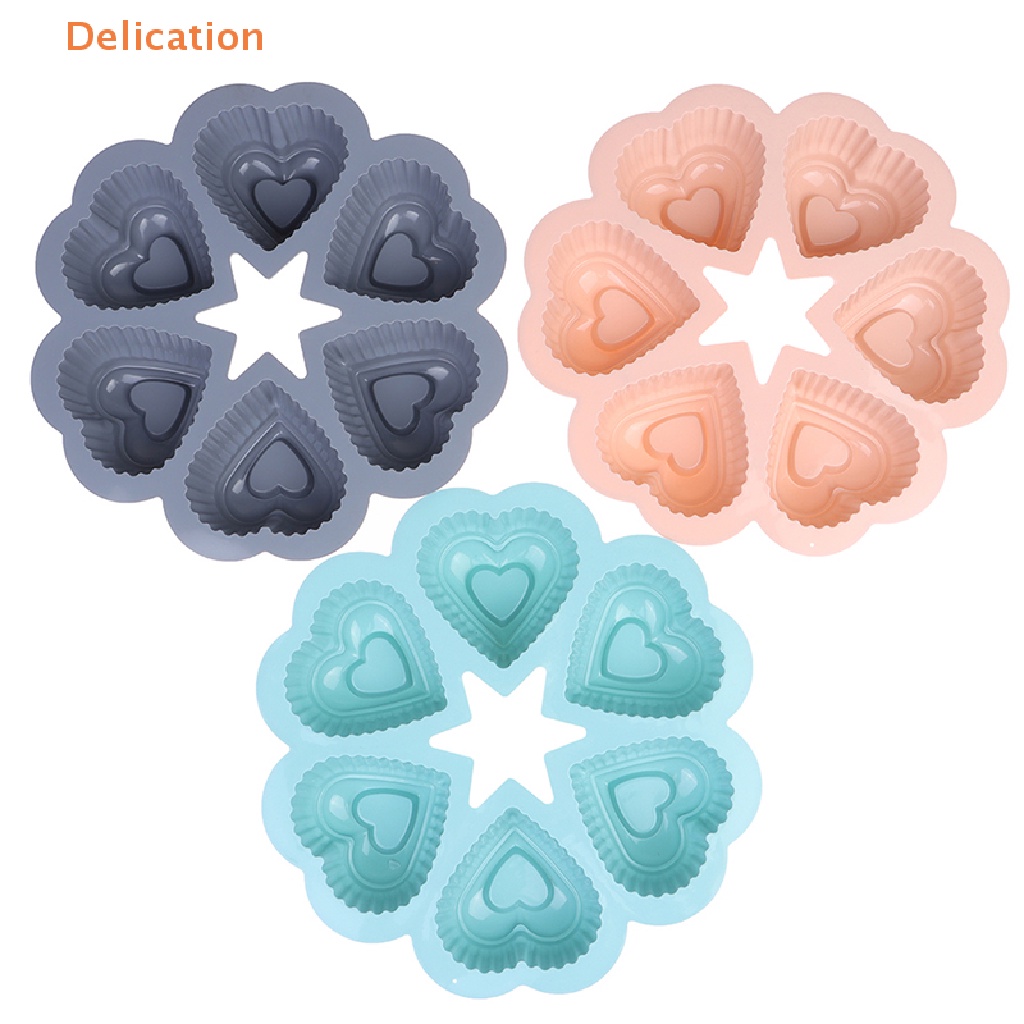 [Delication] 6Slots Heart Shape Silicone Cake Mould Mousse Muffin Chocolate Mold Bake Tool