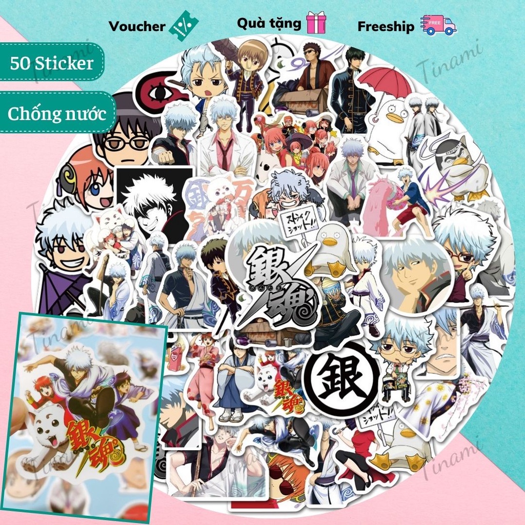 50 Sticker anime Gintama Linh hồn Bạc hình dán điện thoại laptop vali ván trượt mũ bảo hiểm xe máy sưu tầm decor phòng