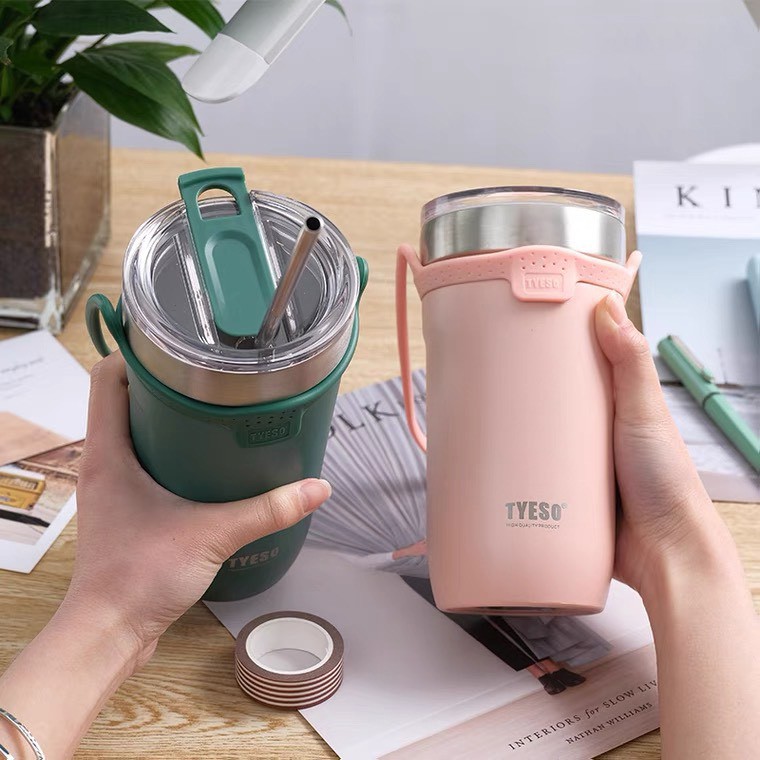 Ly giữ nhiệt TYESO MUG thể tích 710ML có quai xách,ống hút đi kèm-BN05