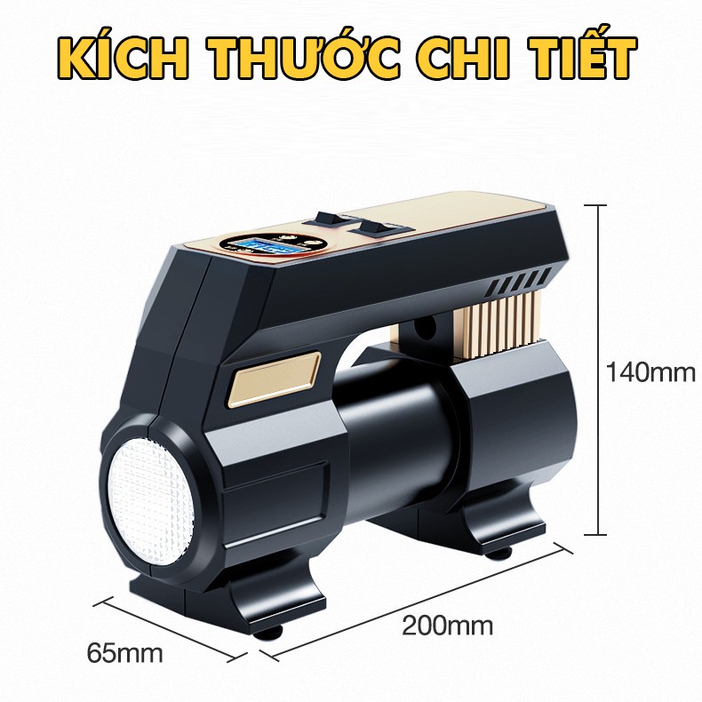 Bơm Xe Hơi 12V Loại Tốt - Có Tích Hợp Đèn Pin, Sử Dụng Điện Trên Tẩu Sạc