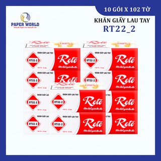 Combo 10 gói khăn giấy lau tay Roto22-2 hai lớp kích thước 20x22cm 102 tờ/gói