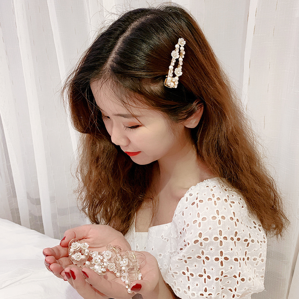 Kẹp tóc nhựa phối ngọc trai thời trang xinh xắn cho nữ