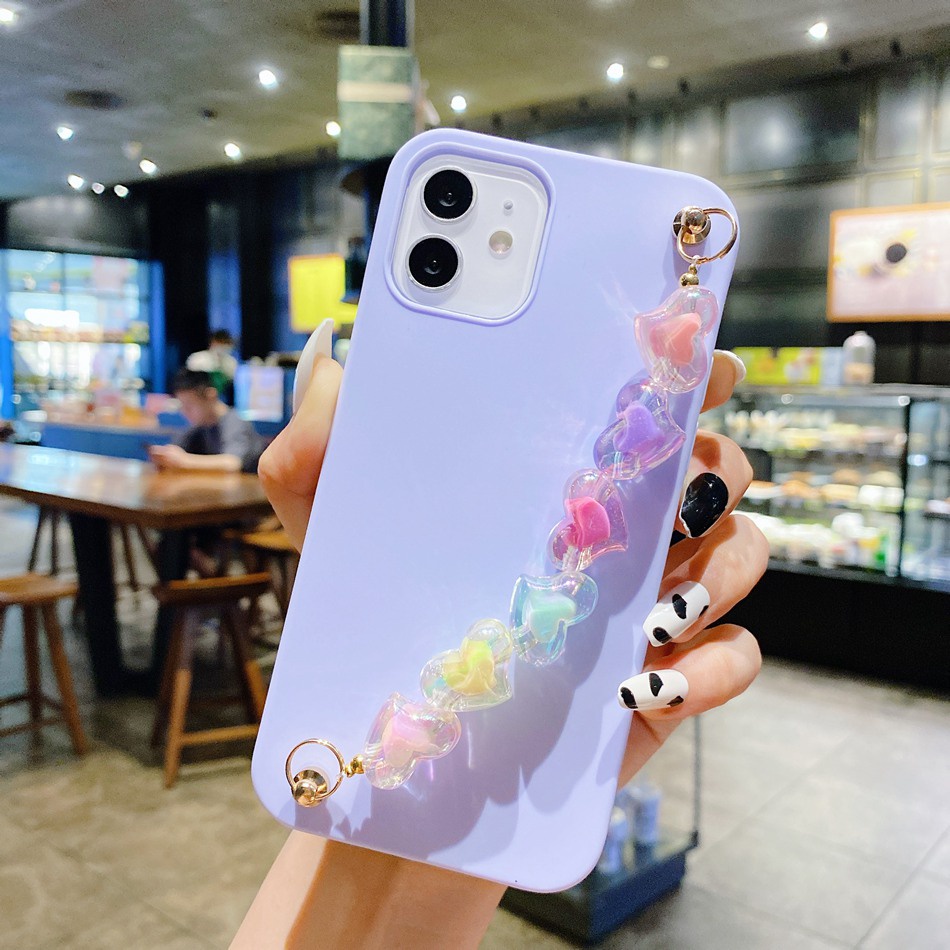 Ốp Điện Thoại TPU Dẻo Màu Cầu Vồng Kèm Vòng Tay & Dây Đeo Thời Trang Cho iPhone 13 12 11 PRO MAX 12mini