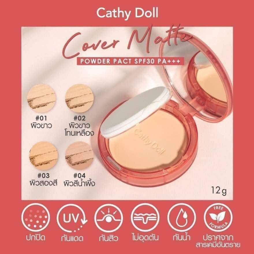 Phấn Phủ dạng nén lâu trôi kiềm dầu Cathy Doll Cover Matte Powder Pact SPF30 PA+++ 4.5g. #02 Light Beige