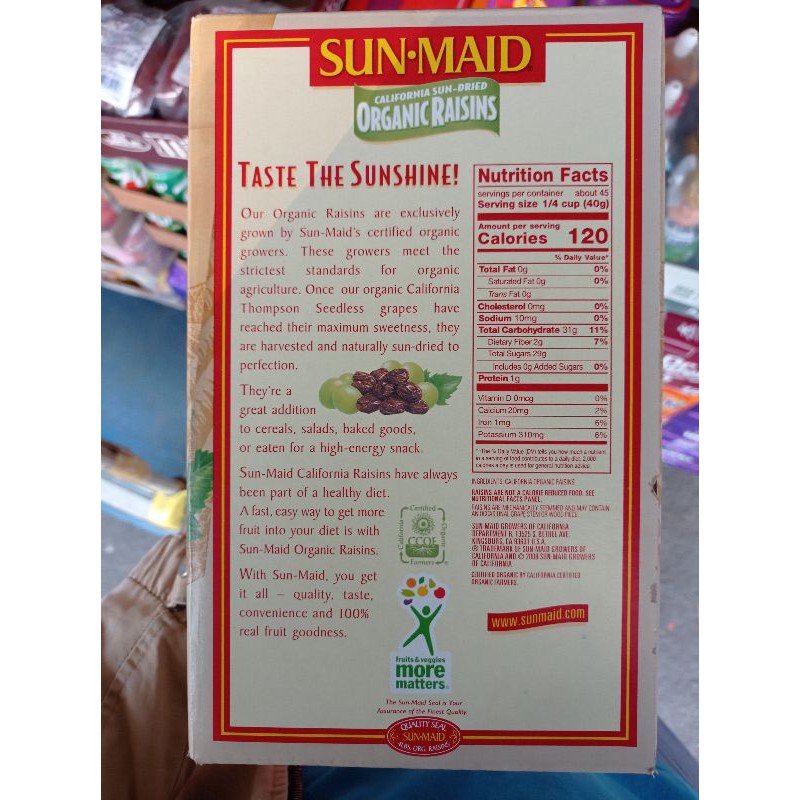 (Date t4/22) Nho khô hữu cơ Sunmaid Organic Raisin Mỹ gói 907g | BigBuy360 - bigbuy360.vn