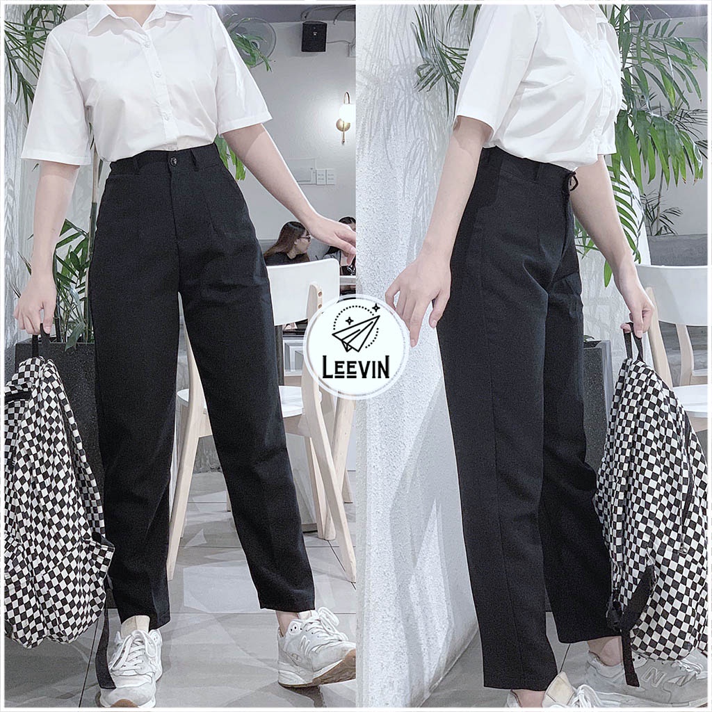 Quần Tây Nữ Cạp Cao Dáng Suông Baggy Basic Kiểu quần âu lưng cao vải dày mềm đi học công sở Leevin Store - Hàng mới về