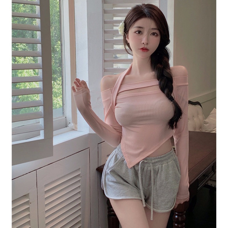 Thời Trang Áo Thun Tay Dài Thiết Kế Lệch Vai Cho Nữ