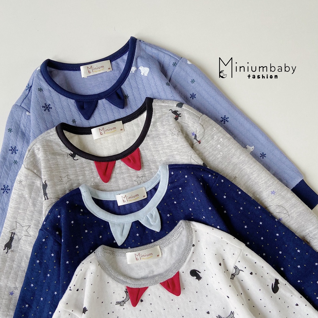 Bộ cotton 2 lớp tai mèo cho bé trai, bé trái miniumbabyfashion, set quần áo trẻ em unisex-SB1083
