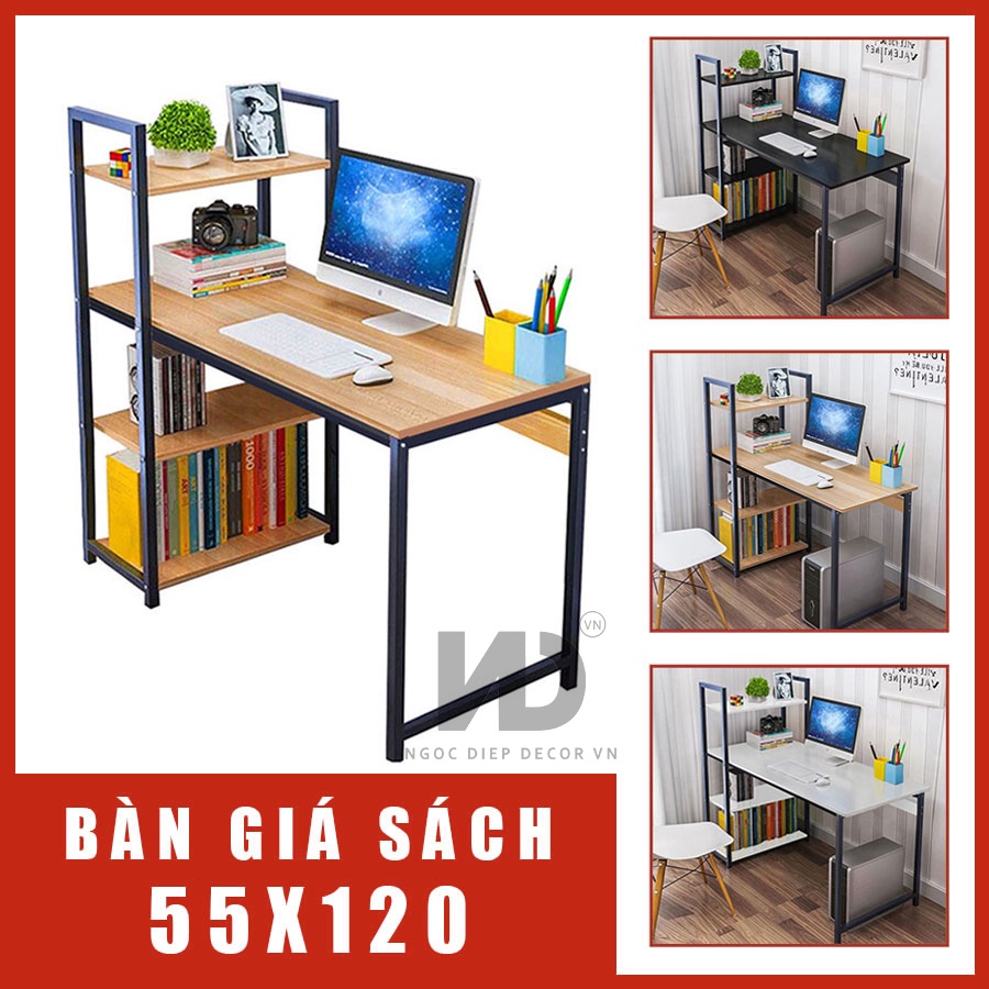Bàn Học Kèm Giá Sách lắp ráp đa năng dùng cho học tập, làm việc, sử dụng máy tính cho phòng học và văn phòng