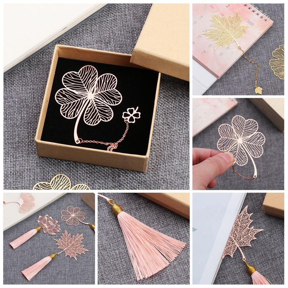 FOREVER Giá Đỡ Sách Bằng Kim Loại Hình Chiếc Lá Màu Vàng Hồng